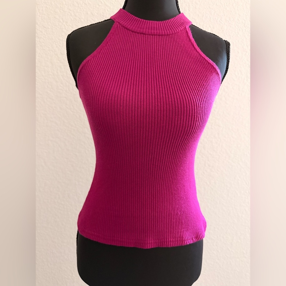 Lulu’s Fuchsia Ribbed Halter Tank Top | Bright Pink Trendy  Top